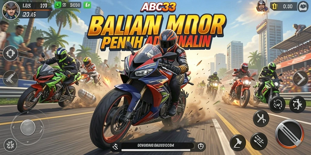 Screenshot ABC33 menampilkan aksi balapan motor yang seru di trek menantang.