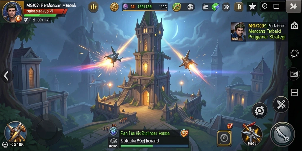 Screenshot menampilkan aksi intens Tower Defense di MG108.