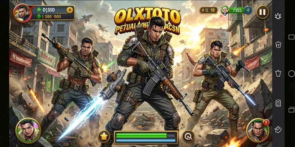 Tangkapan layar utama OLXTOTO menampilkan pertempuran dramatis dalam gameplay aksi.